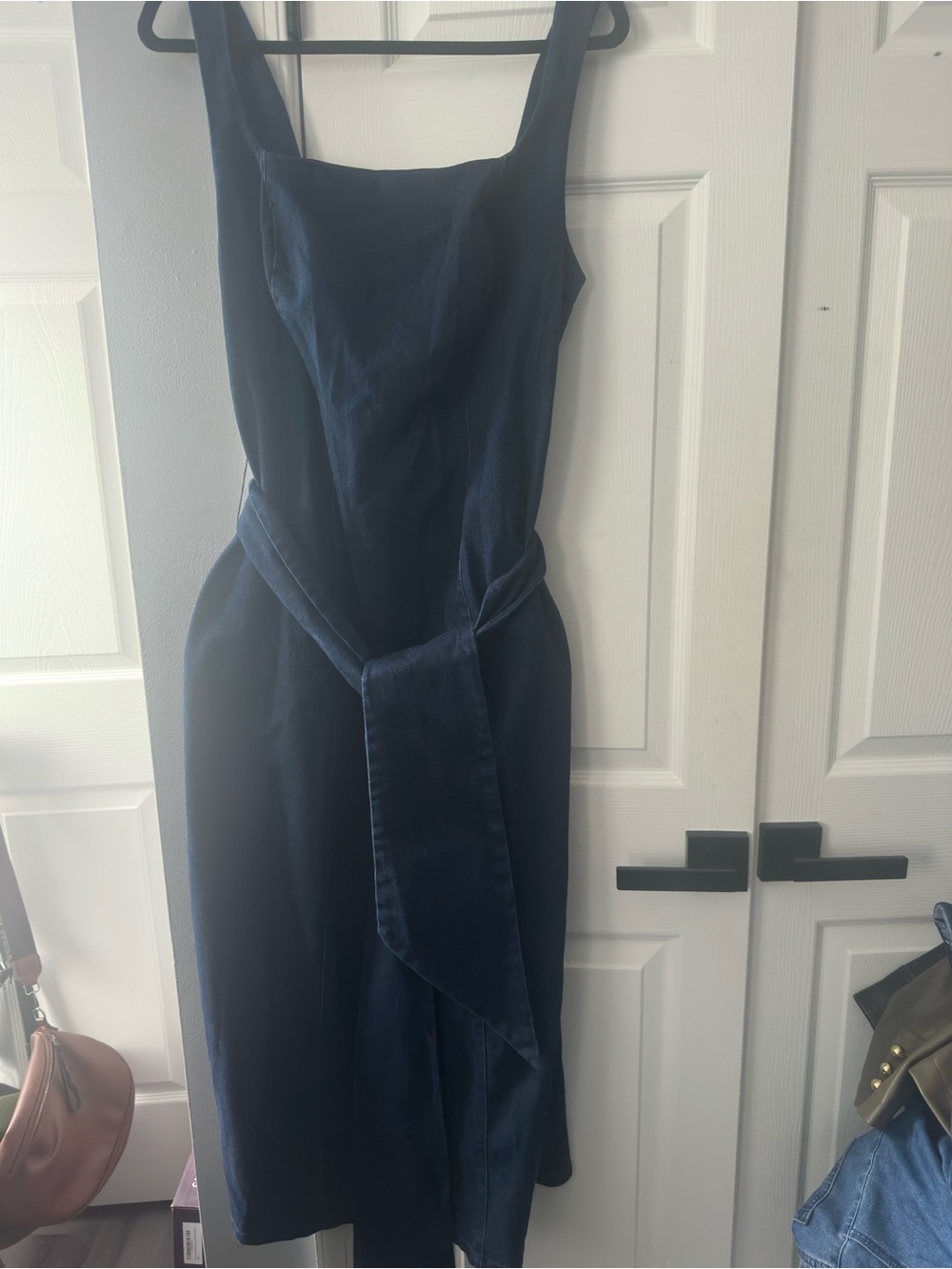 Eloquii Navy Square-Neck Midi Dress with Waist Tie